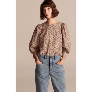 LA VIE Rebecca Taylor Claudine Floral Metallic‎ Puff Sleeve Blouse Size S